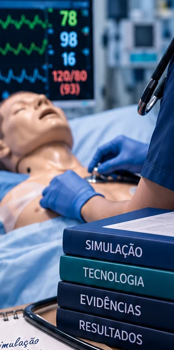 Simulação clínica com manequim, monitorização e materiais que representam simulação, tecnologia, evidências e resultados
