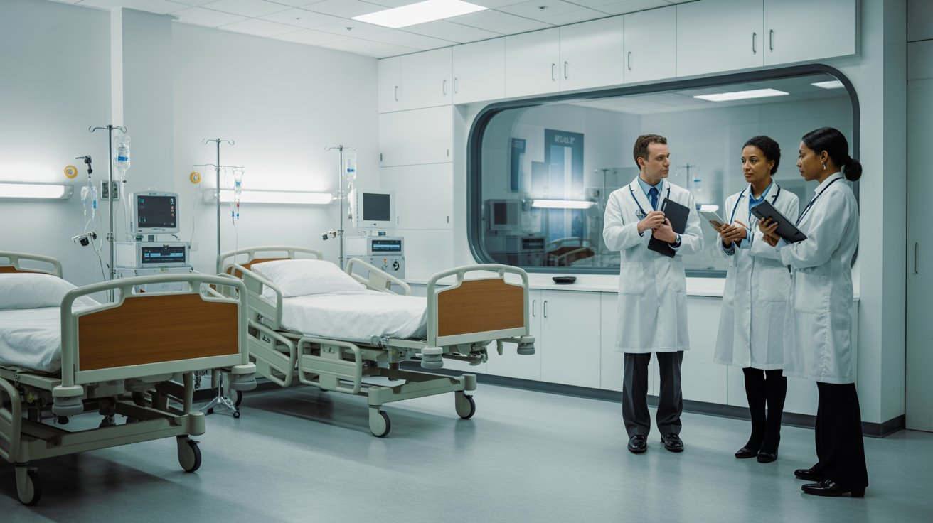 Cenário de simulação clínica com equipe de enfermagem