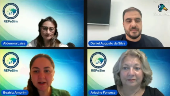 Captura de tela do primeiro webinar da REPeSim com palestrantes e participantes